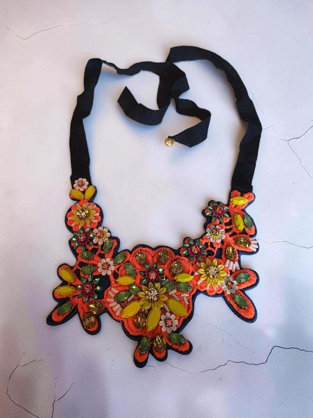 Embellished Crystal Floral Statement Bib Necklace
